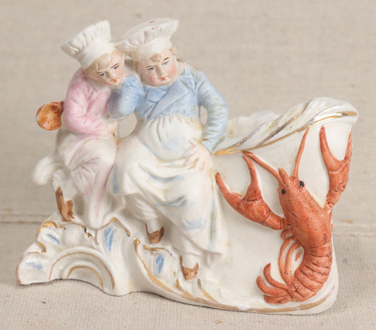 Lot 174 - Antique Bisque Figural Vase With Two Children And A Lobster, Likely German