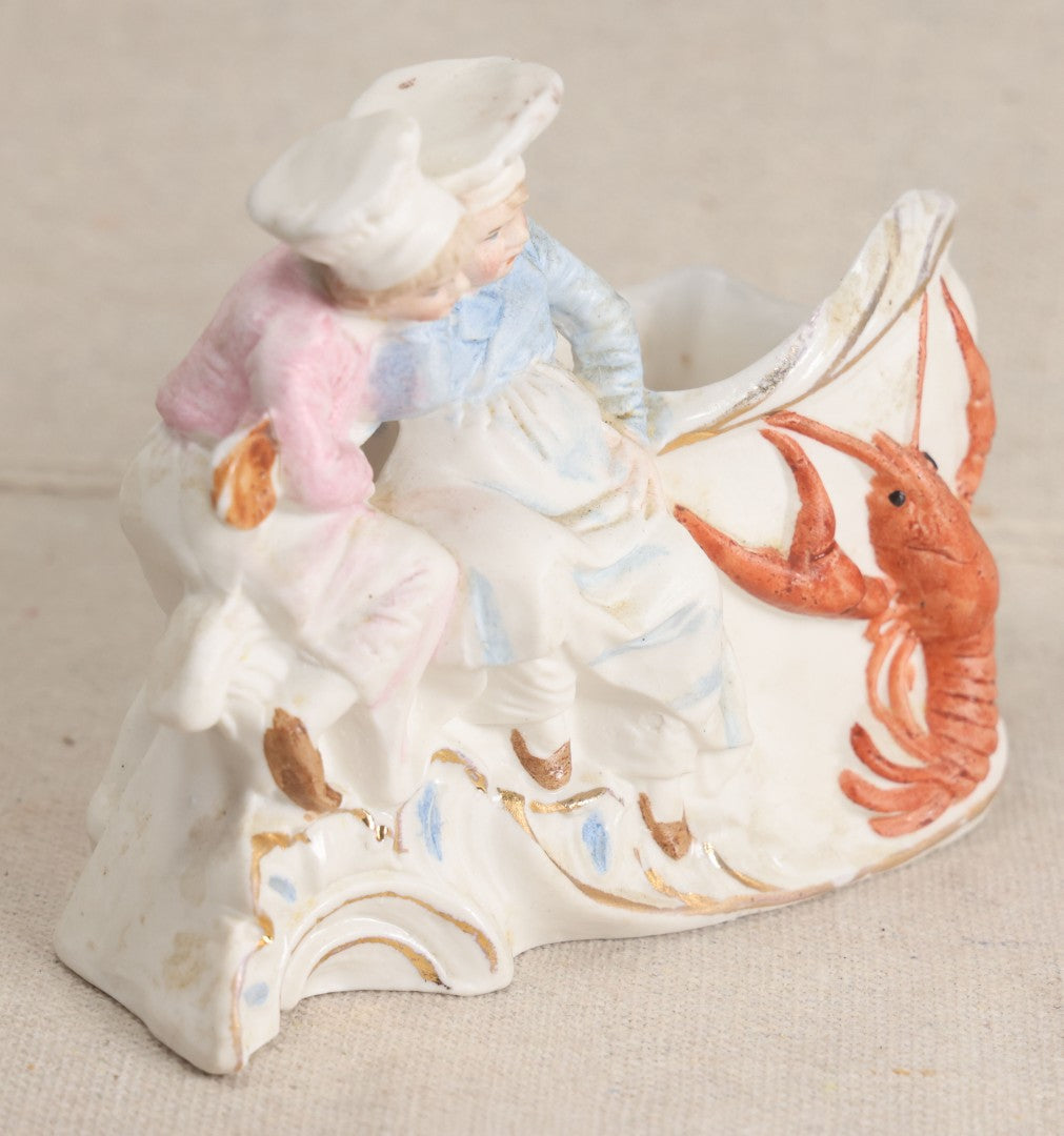 Lot 174 - Antique Bisque Figural Vase With Two Children And A Lobster, Likely German