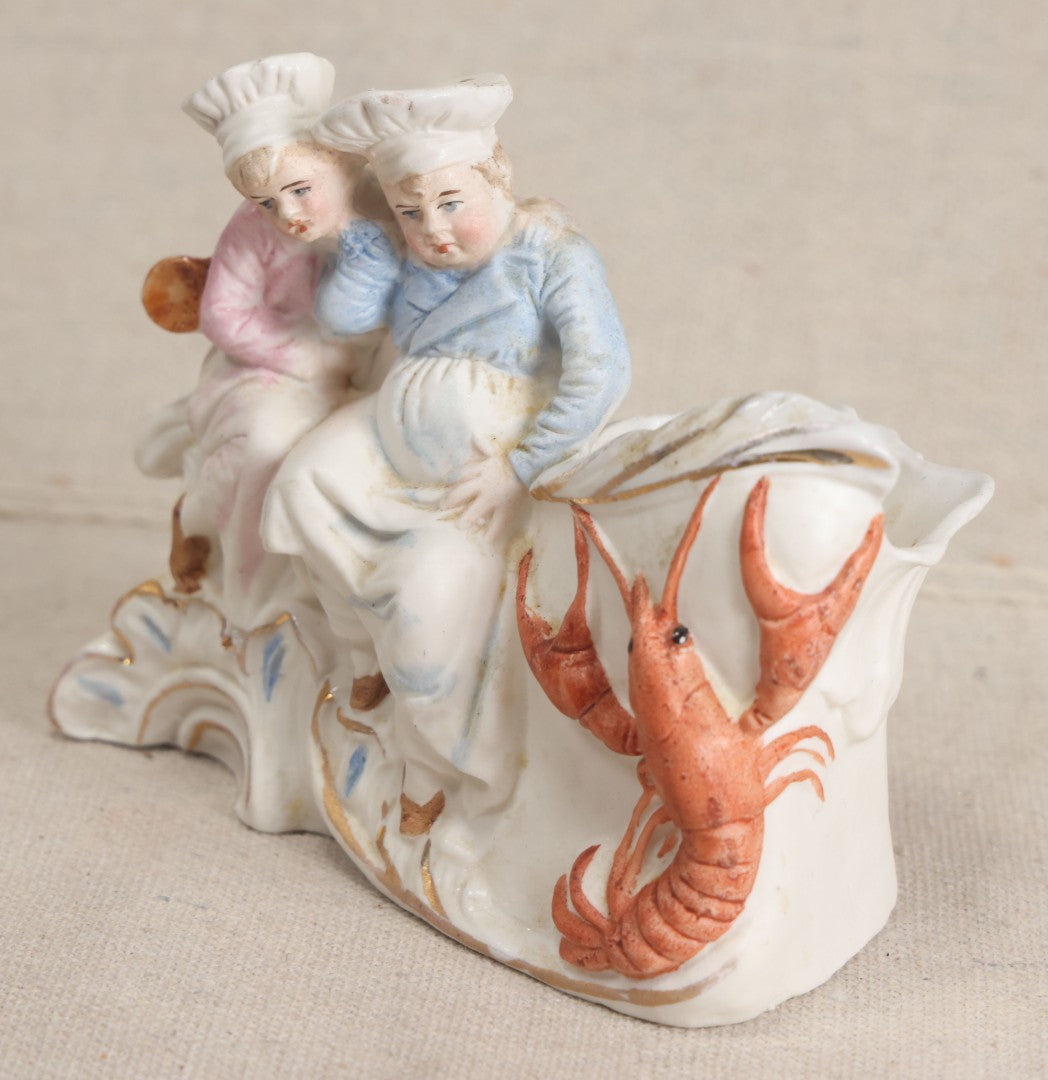 Lot 174 - Antique Bisque Figural Vase With Two Children And A Lobster, Likely German