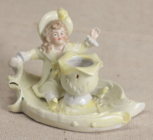 Lot 178 - Antique Porcelain Figural Vase With Girl Seated On A Leaf-Form Base