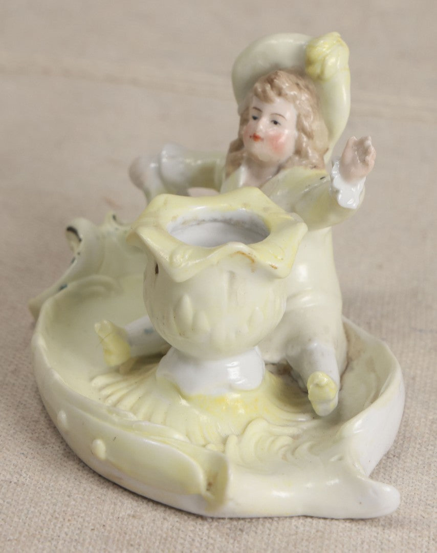 Lot 178 - Antique Porcelain Figural Vase With Girl Seated On A Leaf-Form Base