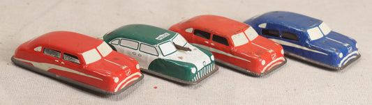 Lot 184 - Grouping Of Four Vintage Argo Tin Lithographed Toy Sedan Cars Including Police Car, In Red, Blue, And Green