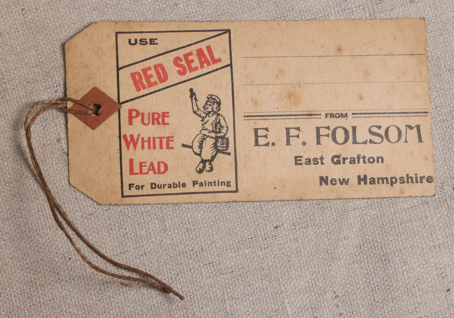 Lot 192 - Grouping Of 14 Antique Red Seal Pure White Lead Paint Advertising Shipping Tags From E.F. Folsom, East Grafton, New Hampshire