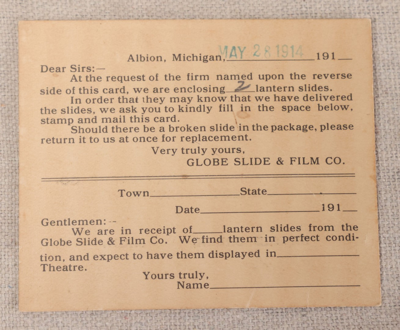 Lot 195 - Pair Of Antique 1914 Kellogg's Toasted Corn Flake Co. Advertising Glass Magic Lantern Slides With Postcard And Box, Globe Slide & Film Co., Albion, Michigan