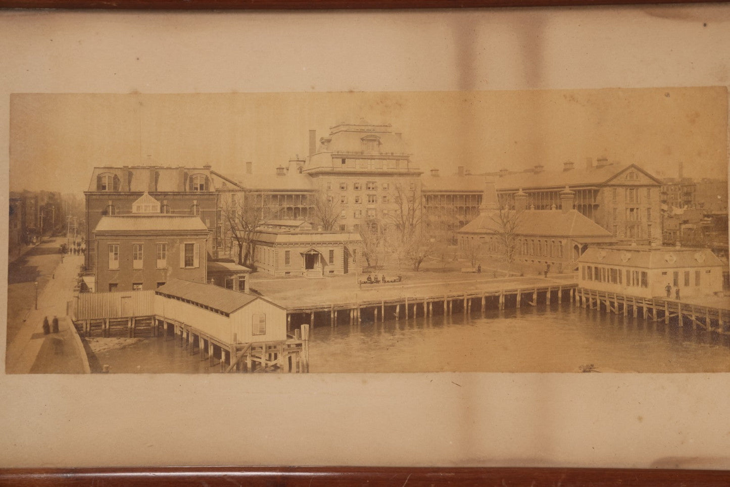 Lot 203 - Antique Framed Panoramic Photograph Of Bellevue Hospital And East River Pier, New York City