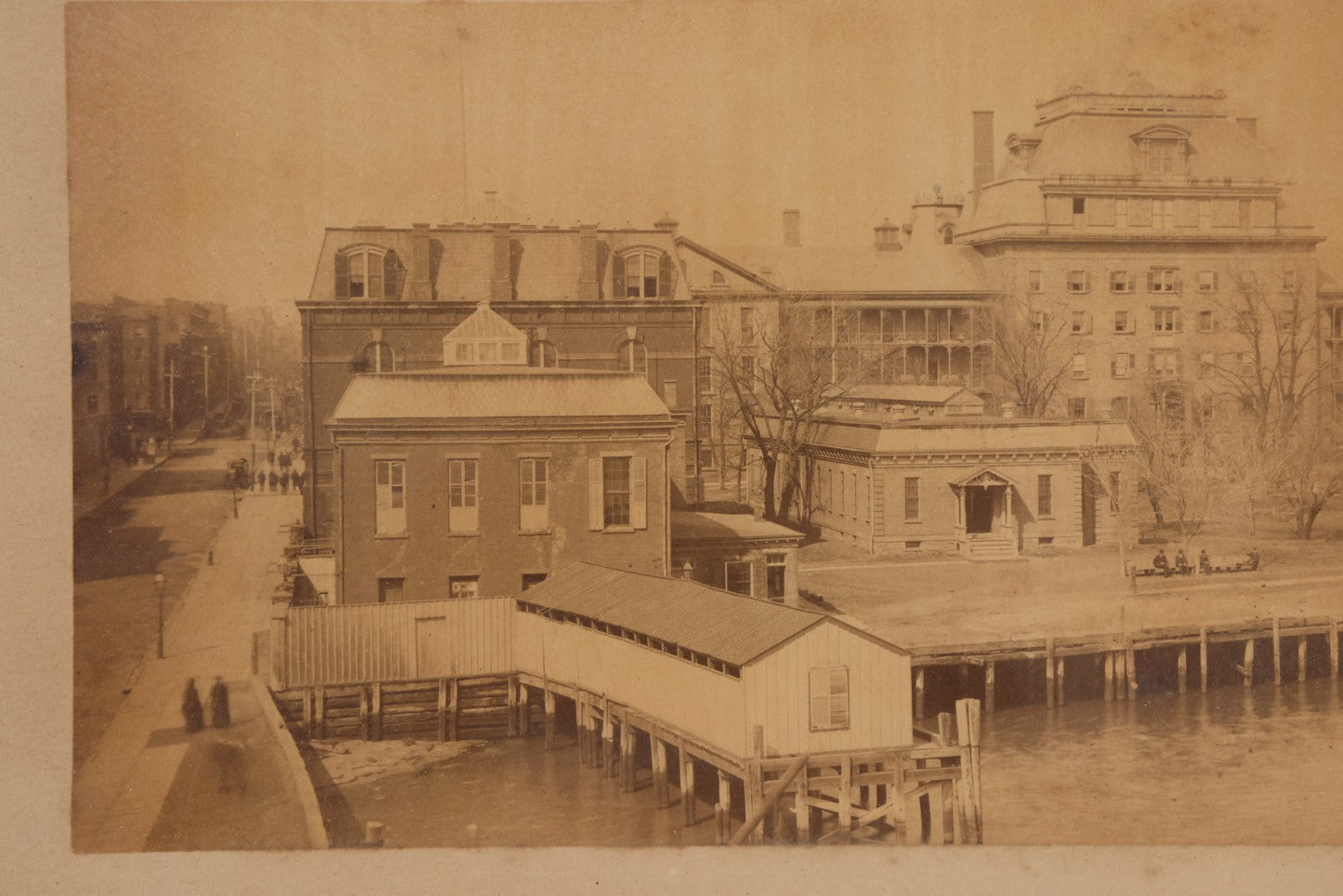 Lot 203 - Antique Framed Panoramic Photograph Of Bellevue Hospital And East River Pier, New York City