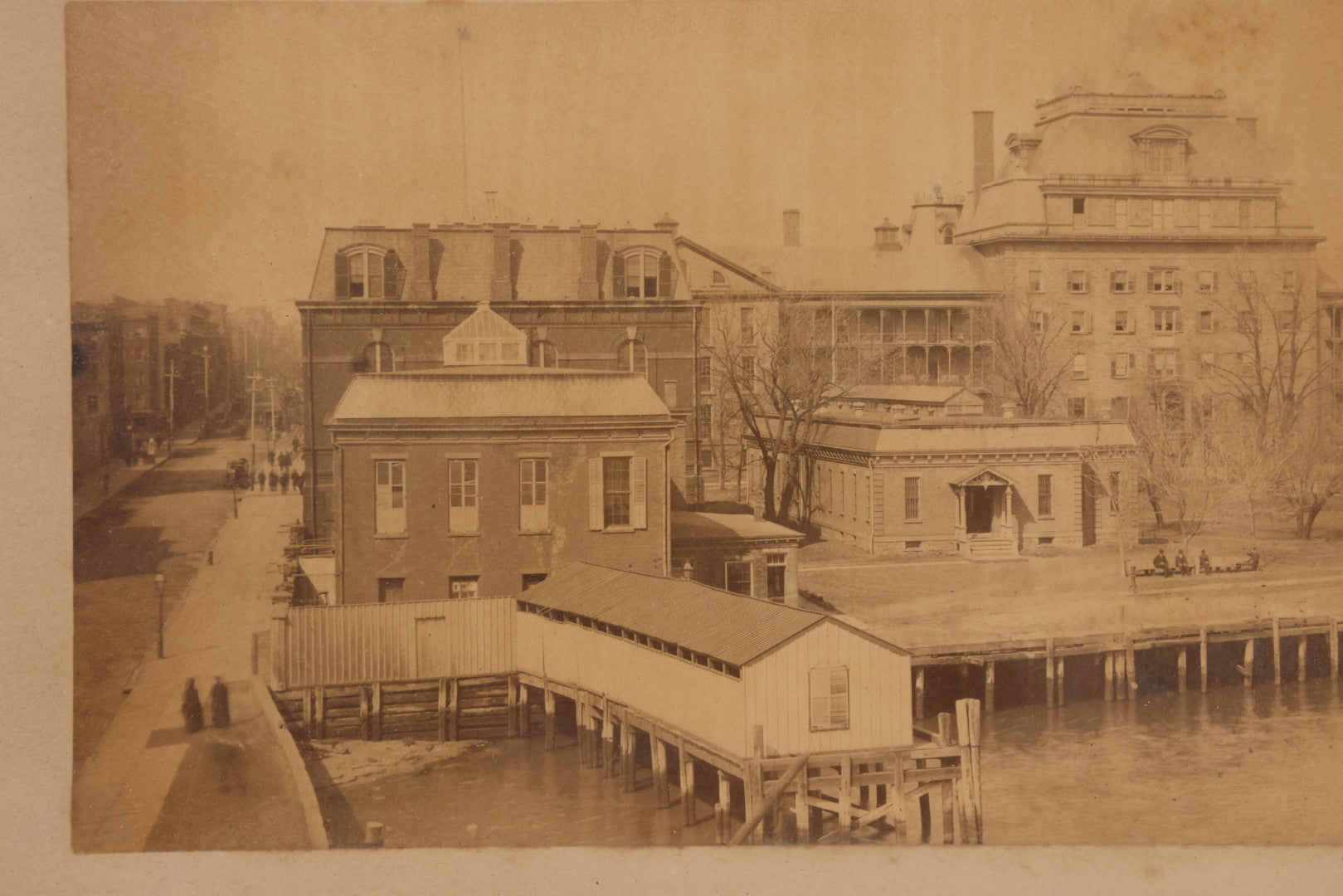 Lot 203 - Antique Framed Panoramic Photograph Of Bellevue Hospital And East River Pier, New York City