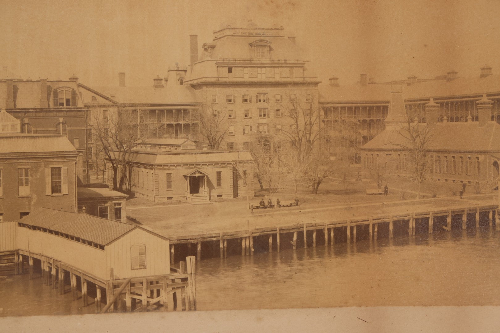 Lot 203 - Antique Framed Panoramic Photograph Of Bellevue Hospital And East River Pier, New York City
