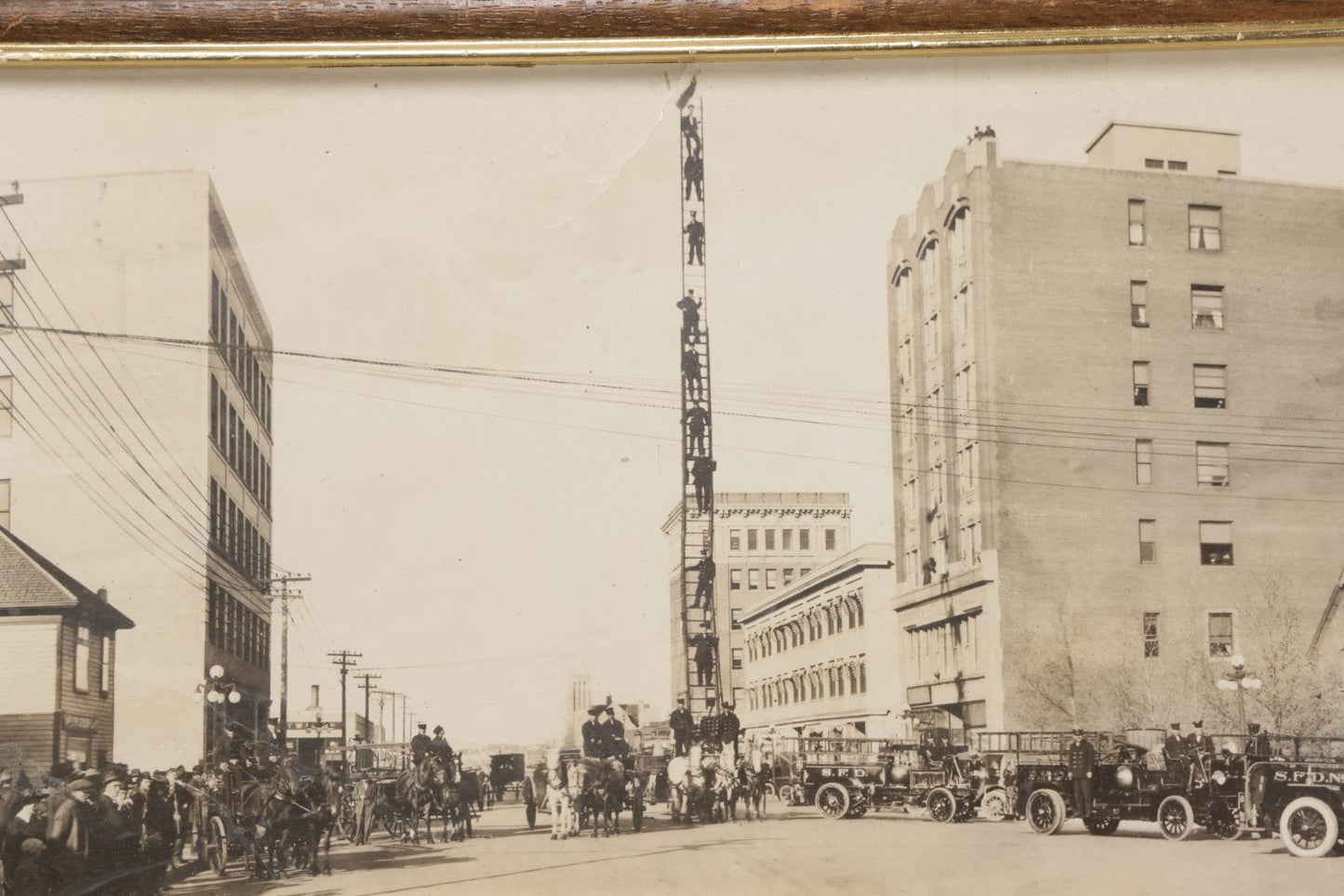 Lot 204 - Antique Framed Panoramic Photograph Of The Saskatoon Fire Department On 3rd Avenue South, Saskatoon, Saskatchewan, Canada, Circa 1917