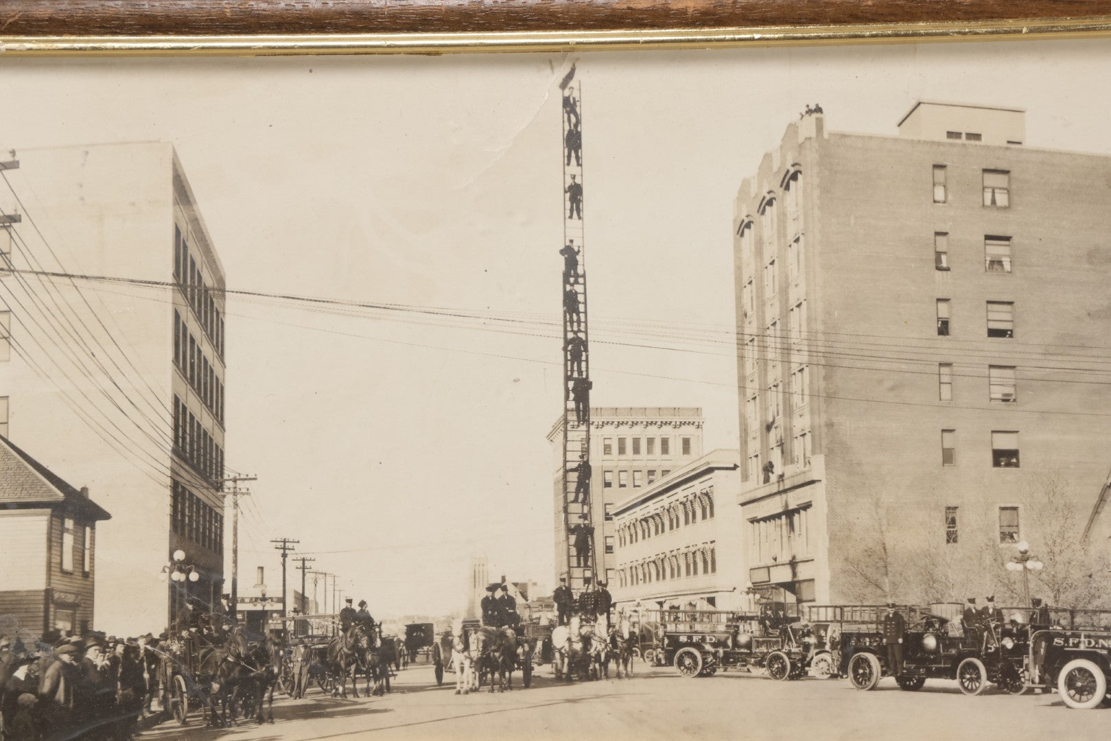 Lot 204 - Antique Framed Panoramic Photograph Of The Saskatoon Fire Department On 3rd Avenue South, Saskatoon, Saskatchewan, Canada, Circa 1917