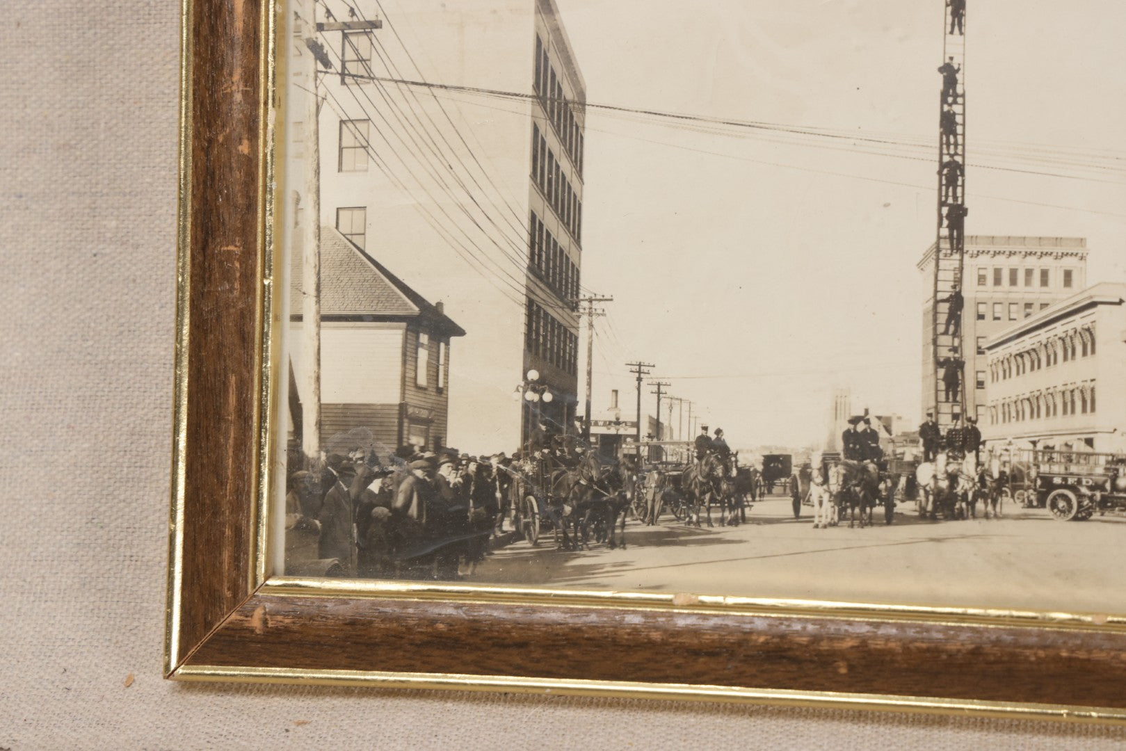 Lot 204 - Antique Framed Panoramic Photograph Of The Saskatoon Fire Department On 3rd Avenue South, Saskatoon, Saskatchewan, Canada, Circa 1917
