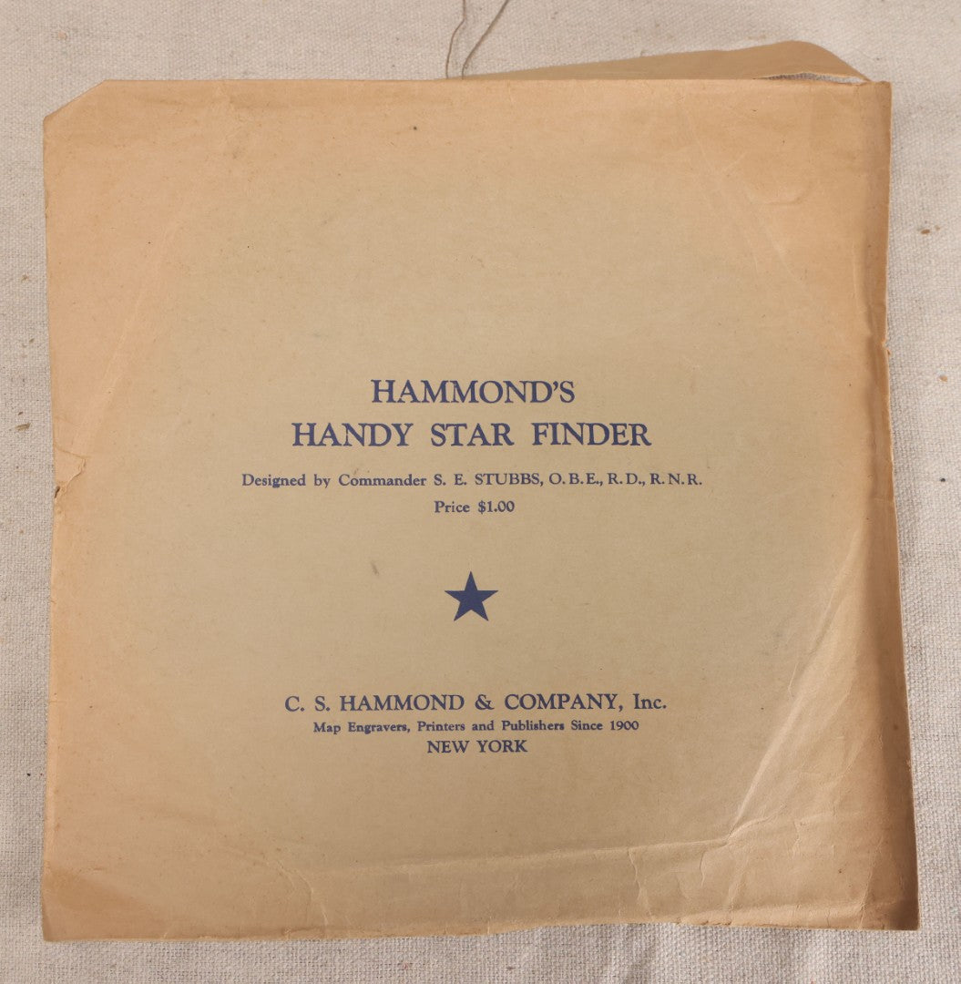 Lot 210 - Vintage Hammond's Handy Star Finder Planisphere With Original Envelope, Designed By Commander S. E. Stubbs, C. S. Hammond & Co., New York, 1944
