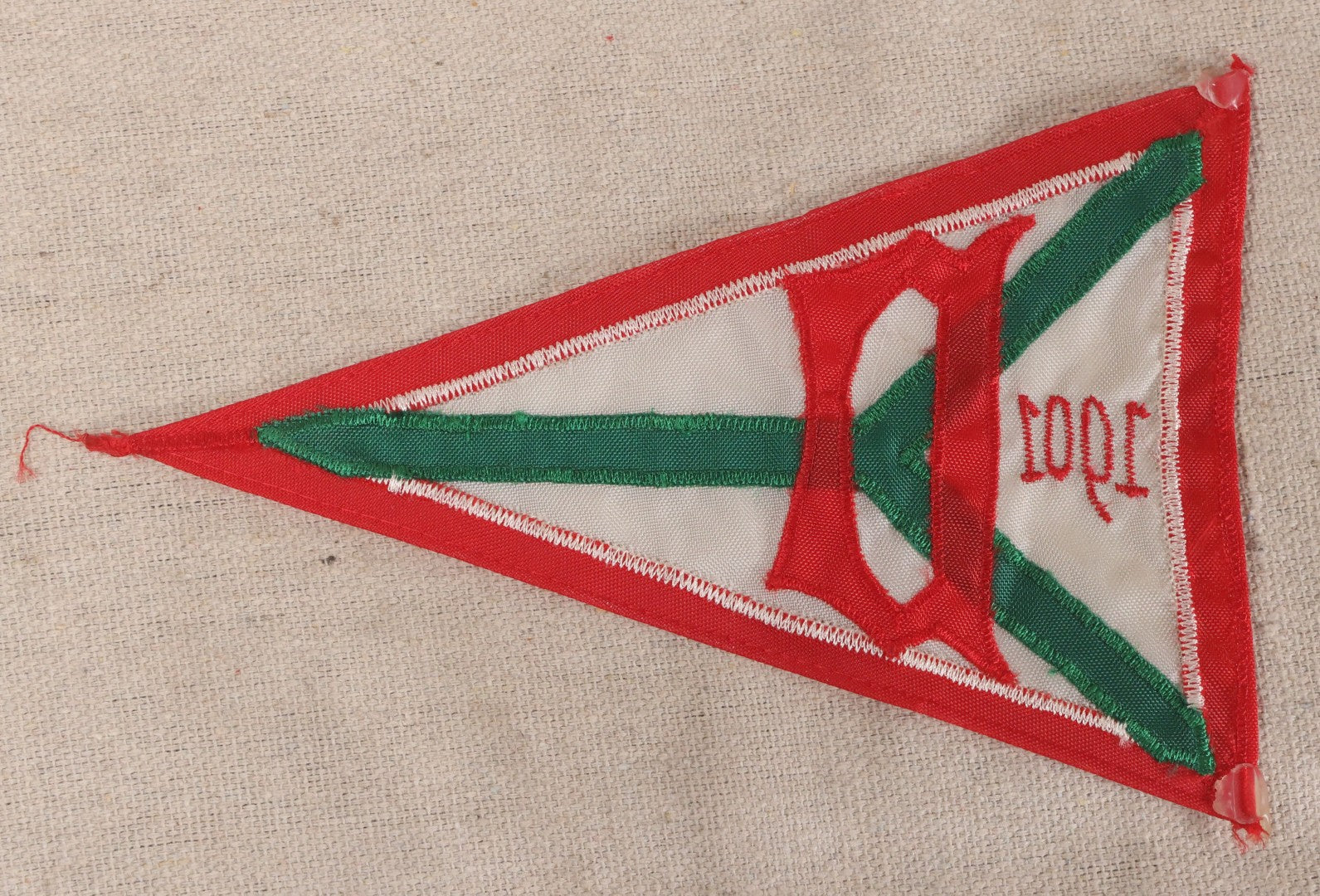 Lot 212 - Antique 1901 Sewn Pennant Yacht Flag With Monogram, Red, White, And Green