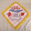 Lot 220 - Vintage World War II Era U.S. Army Sweetheart Pillowcase From Fort George G. Meade, Maryland, With Eagle, Rose, And "Just Hello!" Verse, 21" x 21"