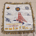 Lot 221 - Vintage World War II Era Harbor Defenses Of San Francisco Military Sweetheart Pillowcase With Golden Gate Bridge, Artillery, And Unit Insignia, 21" x 21"