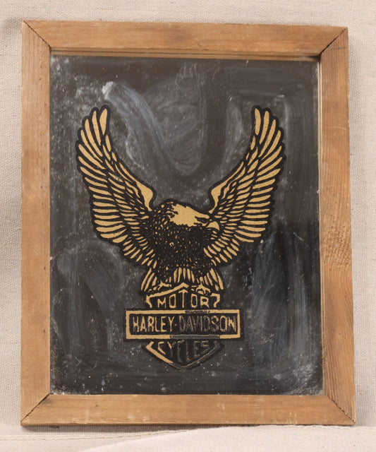 Lot 227 - Vintage Harley-Davidson Motor Cycles Eagle Logo Carnival Prize Mirror In Wood Frame