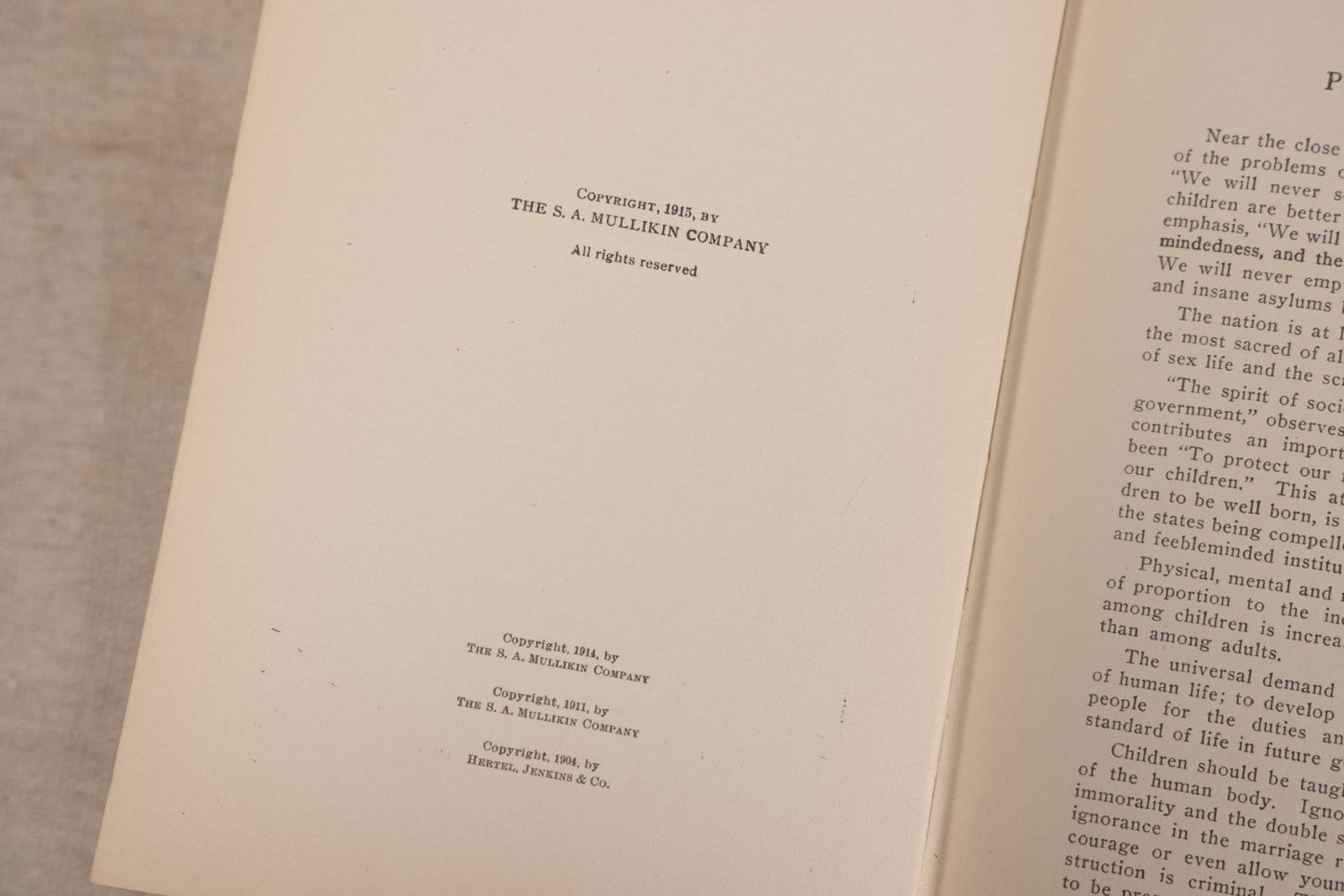 Lot 231 - "Nature's Secrets Revealed: Scientific Knowledge Of The Laws Of Sex Life And Heredity Or Eugenics" Antique Book By T. W. Shannon, Published By The S. A. Mullikin Company, Marietta, Ohio, 1915
