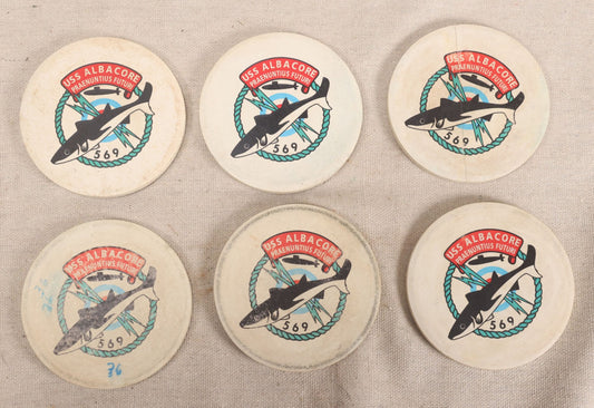 Lot 241 - Grouping Of Six Vintage U.S.S. Albacore (Agss-569) "Praenuntius Futuri" Ceramic Coasters With Submarine Insignia