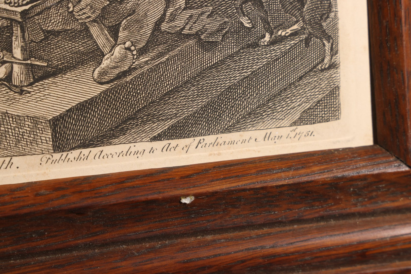 Lot 005 - Antique Engraving Print, "Paul Before Felix," Plate 1, By William Hogarth (English, 1697-1764), "Etched In The Ridiculous Manner Of Rembrandt," Courtroom Scene With Devil, Justice, And Apostle Paul, Published 1751, Trimmed, Wood Frame