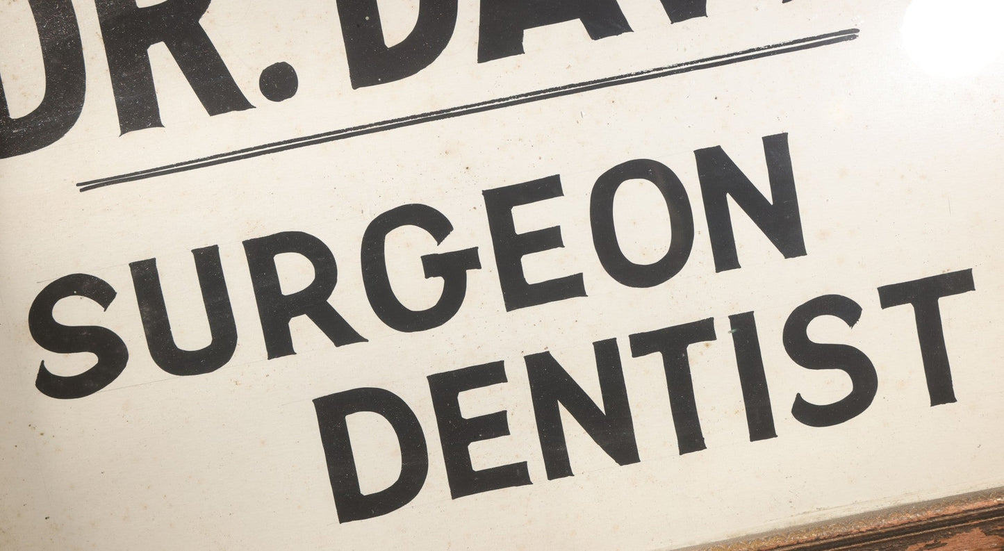 Lot 011 - Antique Hand-Painted Paper Sign, "Dr. Davis / Surgeon Dentist," Black On White, In Carved Wood Frame