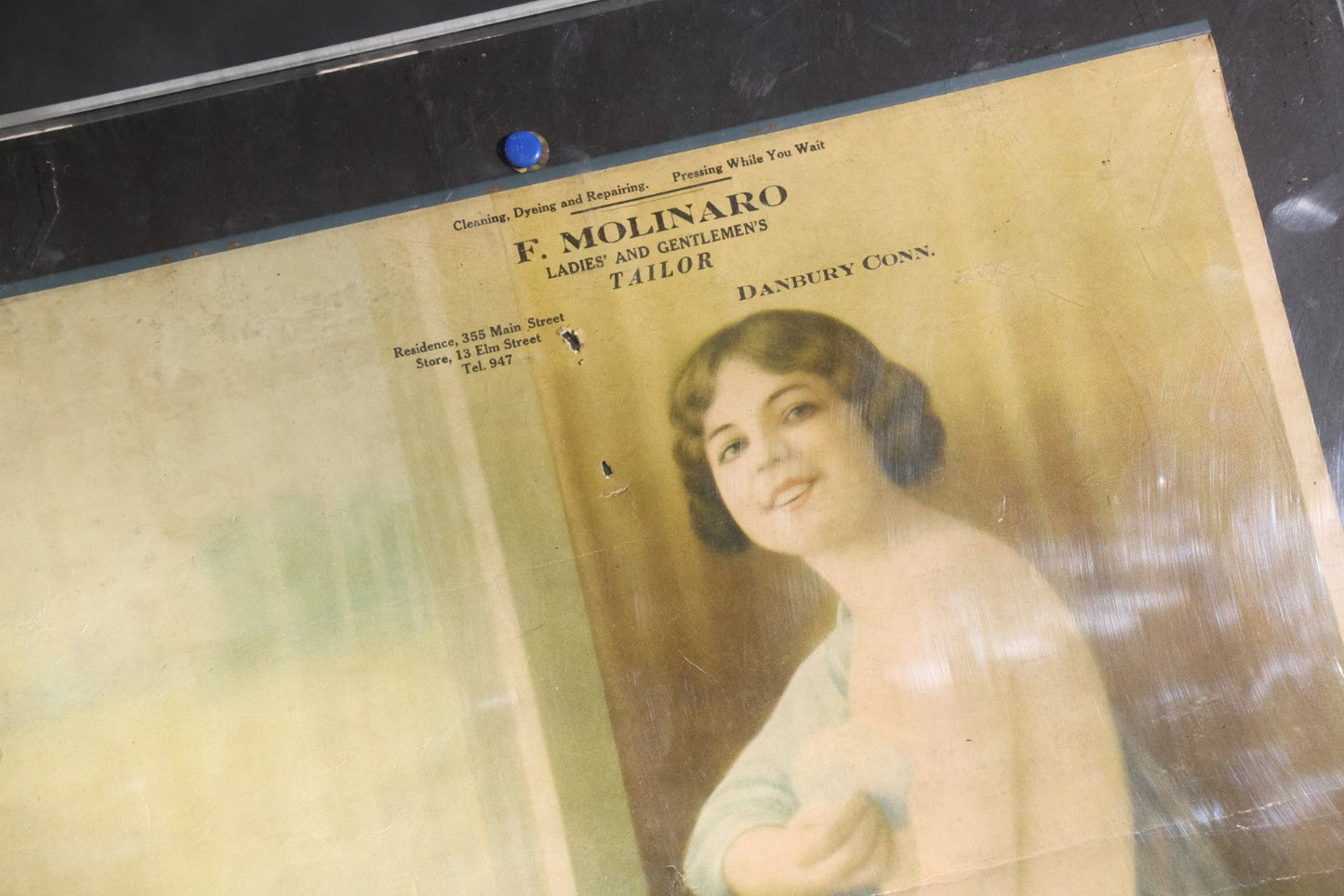 Lot 023 - Antique 1926 F. Molinaro Ladies' And Gentlemen's Tailor Advertising Pin-Up Calendar, Danbury, Connecticut, In Modern Plastic Box Frame