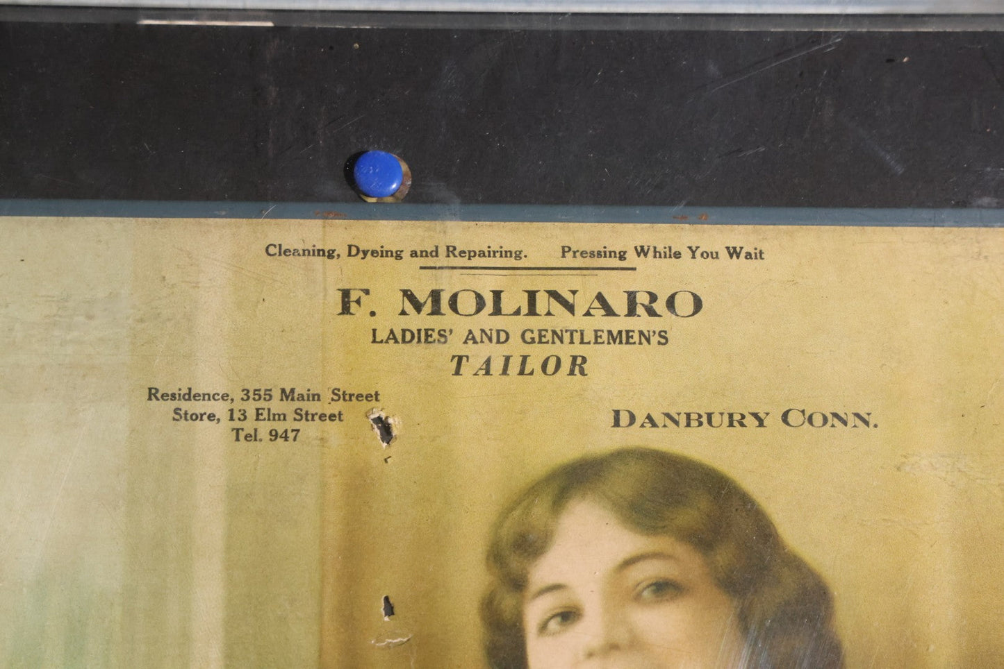 Lot 023 - Antique 1926 F. Molinaro Ladies' And Gentlemen's Tailor Advertising Pin-Up Calendar, Danbury, Connecticut, In Modern Plastic Box Frame