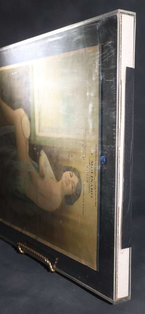 Lot 023 - Antique 1926 F. Molinaro Ladies' And Gentlemen's Tailor Advertising Pin-Up Calendar, Danbury, Connecticut, In Modern Plastic Box Frame