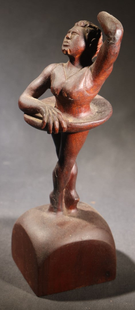 Lot 036 - Antique Folk Art Hand-Carved Wooden Ballerina Figure On Base, Note Missing Hand