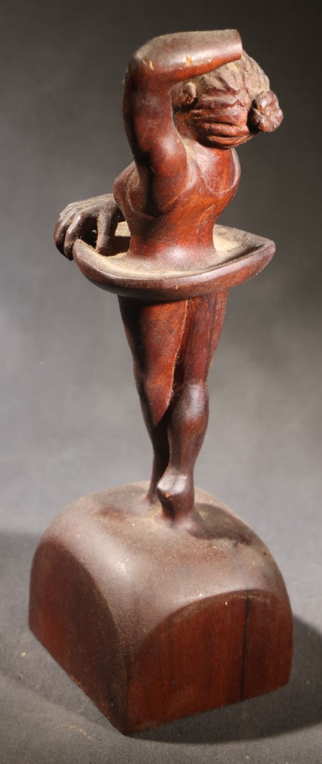 Lot 036 - Antique Folk Art Hand-Carved Wooden Ballerina Figure On Base, Note Missing Hand