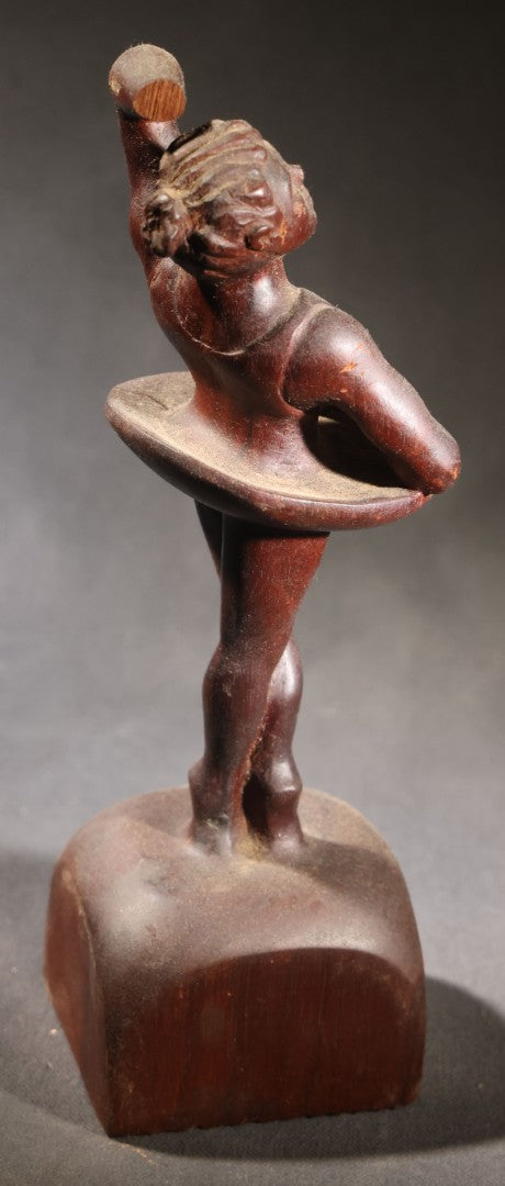 Lot 036 - Antique Folk Art Hand-Carved Wooden Ballerina Figure On Base, Note Missing Hand