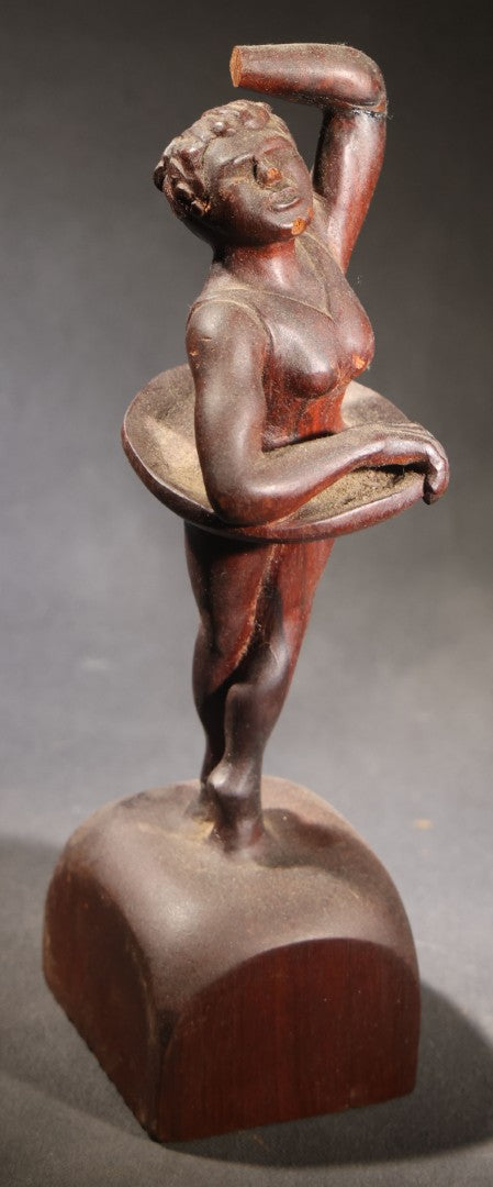 Lot 036 - Antique Folk Art Hand-Carved Wooden Ballerina Figure On Base, Note Missing Hand