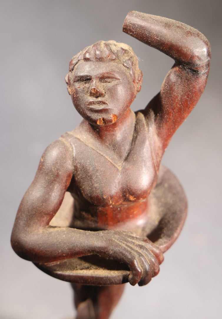 Lot 036 - Antique Folk Art Hand-Carved Wooden Ballerina Figure On Base, Note Missing Hand
