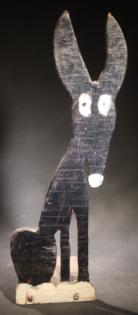 Lot 038 - Vintage Folk Art Painted Wooden Cutout Dog Doorstop, Signed John Penasack