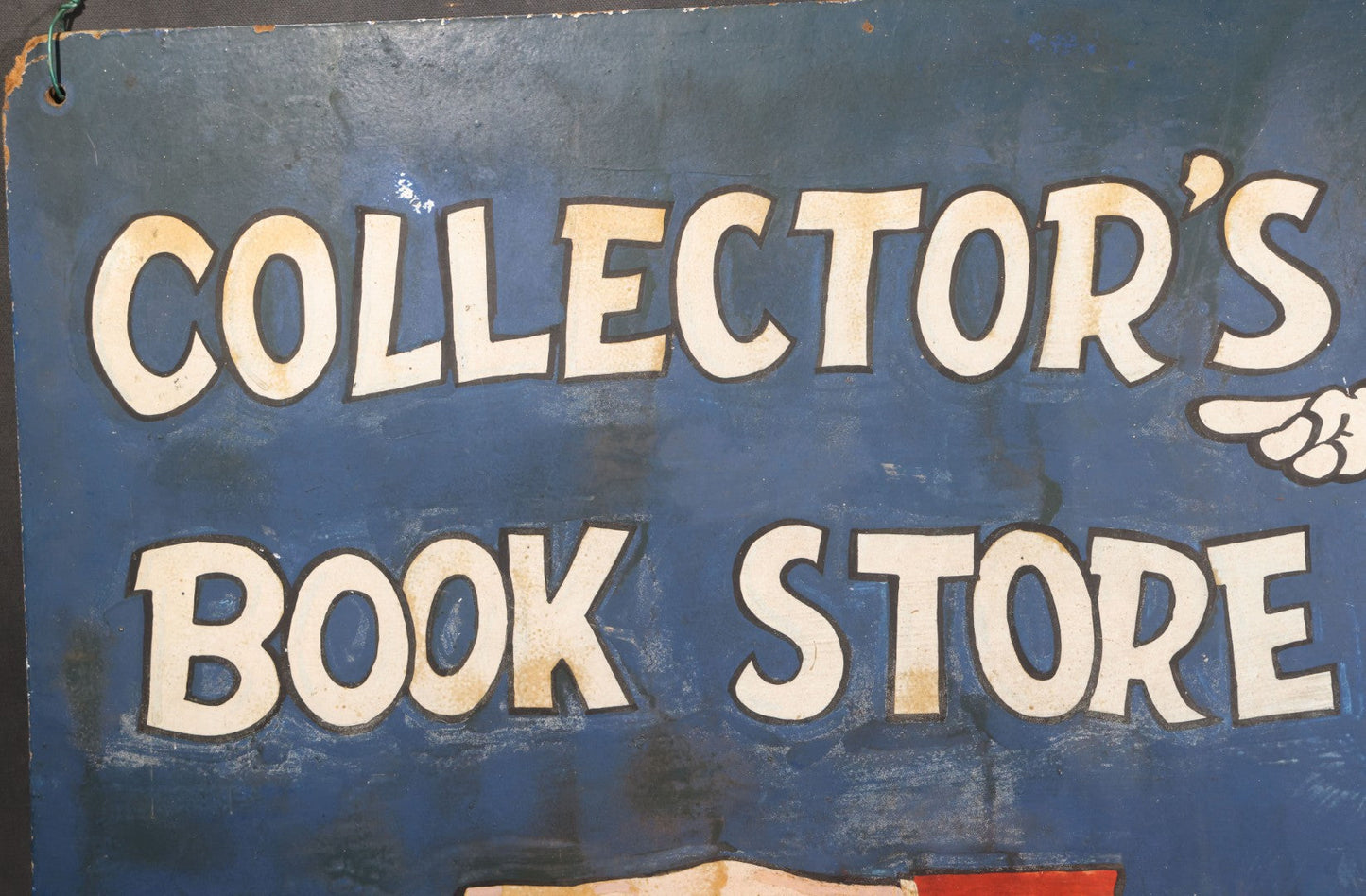 Lot 042 - Vintage Hand-Painted "Collector's Book Store" Sign With Mickey Mouse And Pointing Hand On Hardboard Panel