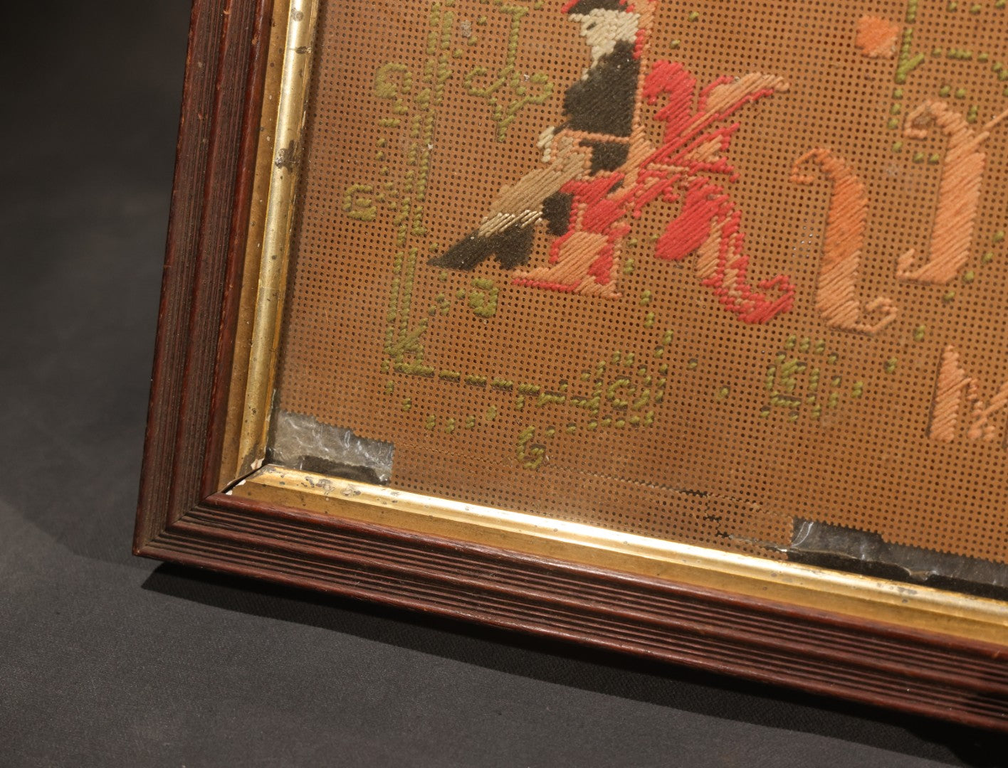 Lot 044 - Antique Victorian Punch Paper Embroidery Sampler, "Kindness Makes Friends," In Wood Frame With Gilt Liner