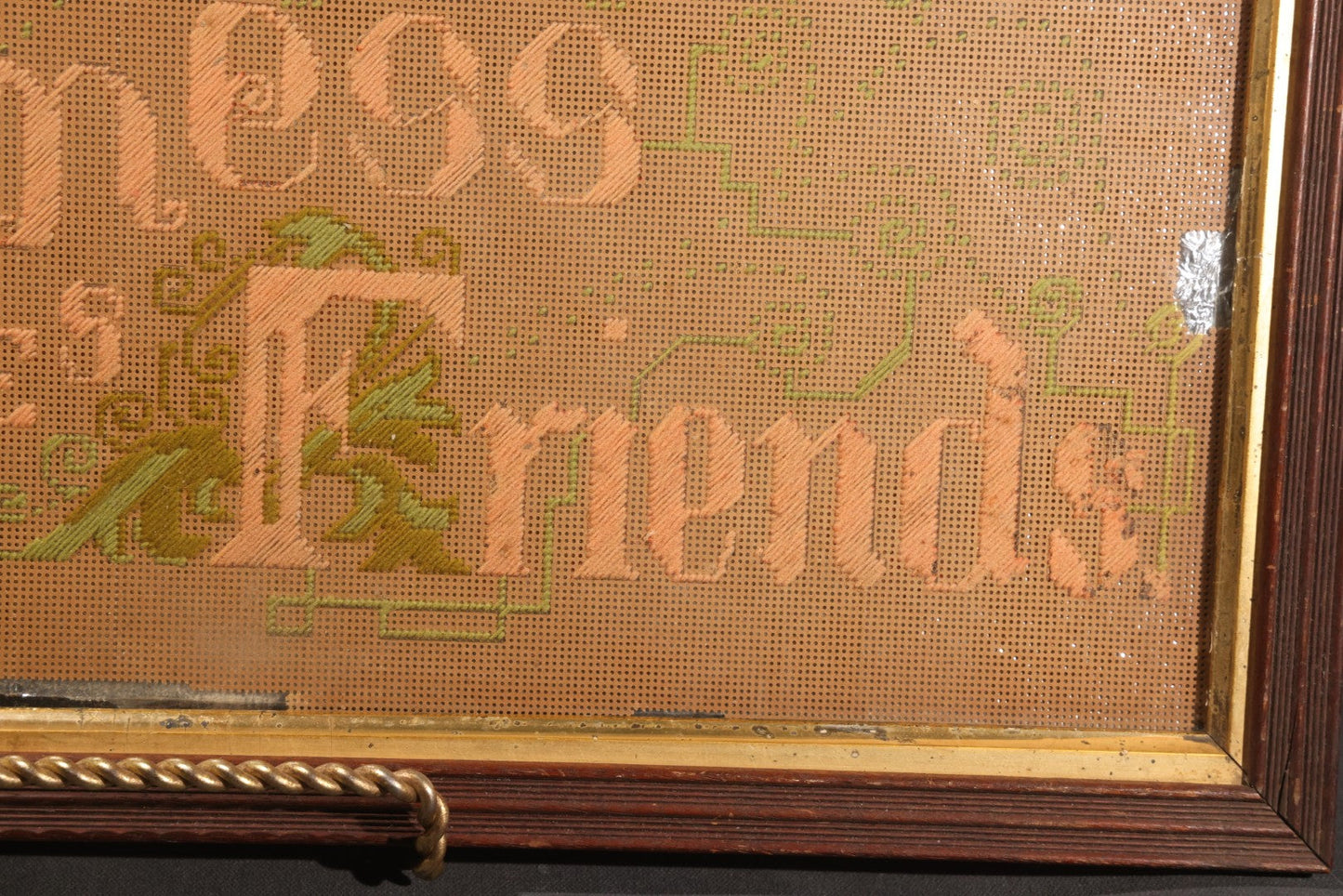 Lot 044 - Antique Victorian Punch Paper Embroidery Sampler, "Kindness Makes Friends," In Wood Frame With Gilt Liner