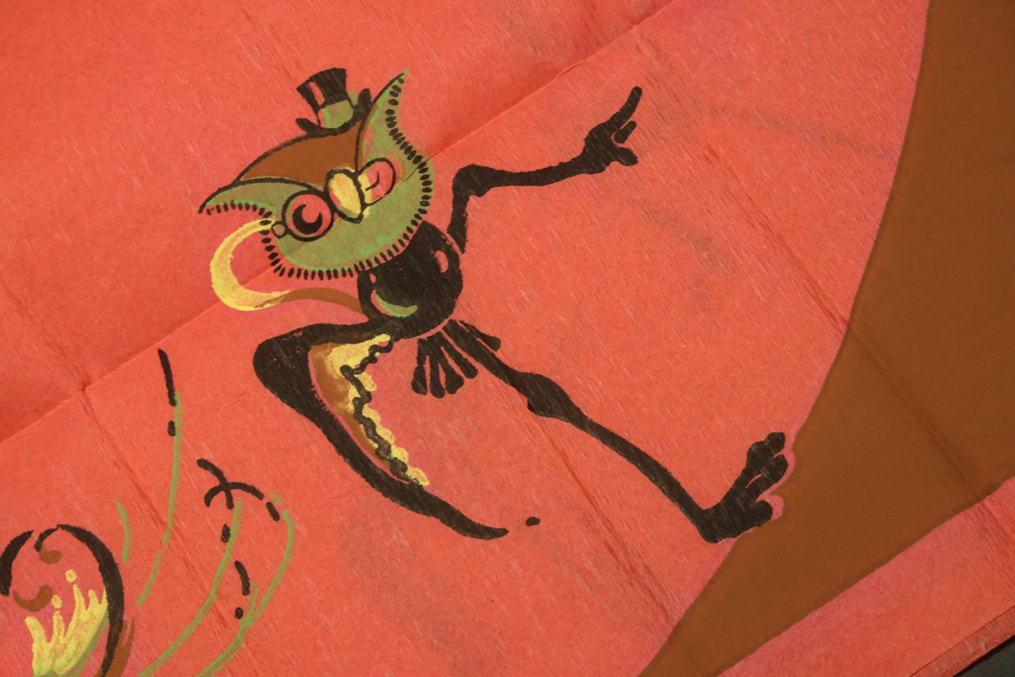 Lot 046 - Antique Dennison's Halloween Crepe Paper Table Cover No. H377 With Black Cat, Witch, Owl, Moon, And J.O.L. Graphics, In Original Envelope, Dennison Manufacturing Co., Framingham, Massachusetts