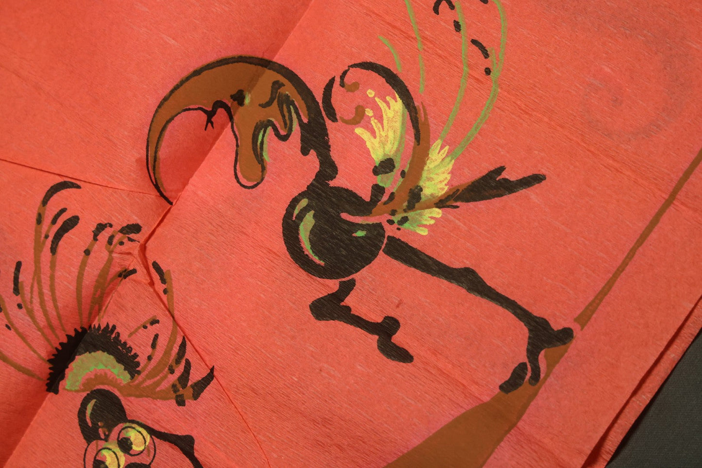 Lot 046 - Antique Dennison's Halloween Crepe Paper Table Cover No. H377 With Black Cat, Witch, Owl, Moon, And J.O.L. Graphics, In Original Envelope, Dennison Manufacturing Co., Framingham, Massachusetts