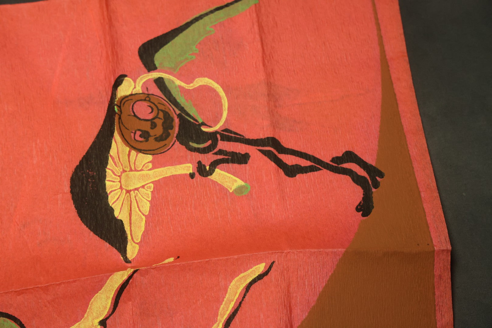 Lot 046 - Antique Dennison's Halloween Crepe Paper Table Cover No. H377 With Black Cat, Witch, Owl, Moon, And J.O.L. Graphics, In Original Envelope, Dennison Manufacturing Co., Framingham, Massachusetts