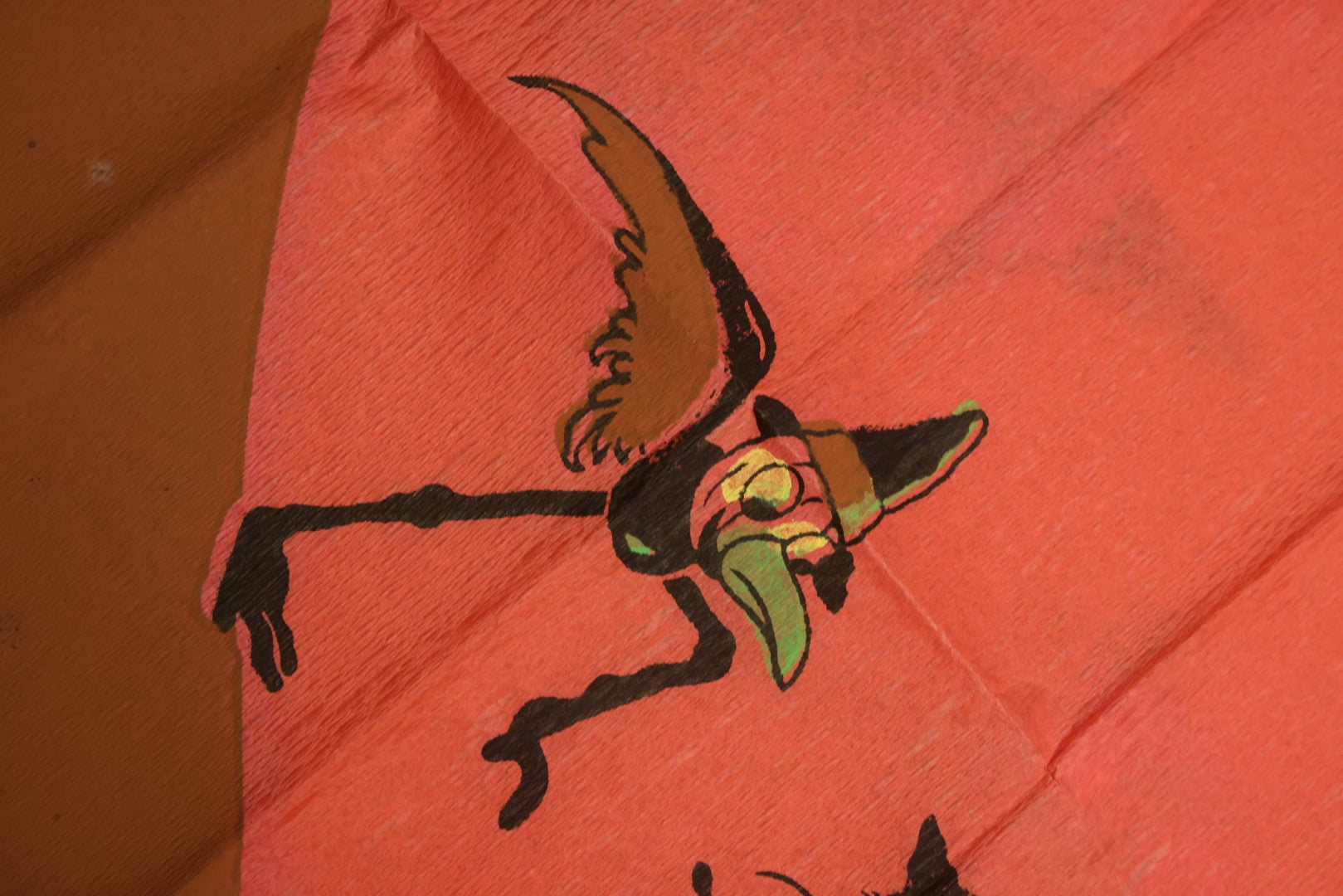 Lot 046 - Antique Dennison's Halloween Crepe Paper Table Cover No. H377 With Black Cat, Witch, Owl, Moon, And J.O.L. Graphics, In Original Envelope, Dennison Manufacturing Co., Framingham, Massachusetts