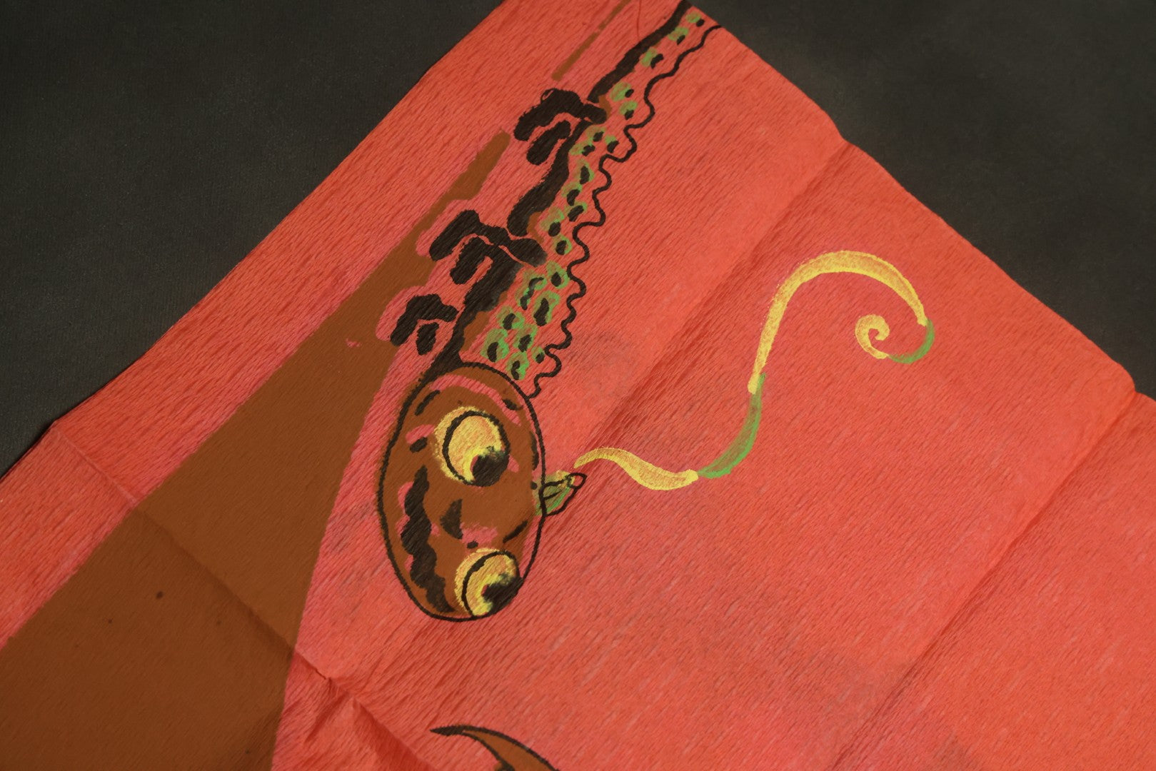 Lot 046 - Antique Dennison's Halloween Crepe Paper Table Cover No. H377 With Black Cat, Witch, Owl, Moon, And J.O.L. Graphics, In Original Envelope, Dennison Manufacturing Co., Framingham, Massachusetts