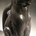 Lot 054 - Vintage Black Glazed Ceramic Panther Pitcher With Yellow Painted Eyes, By R.E.M.O., Made In Italy, 1975, 10-7/8" H