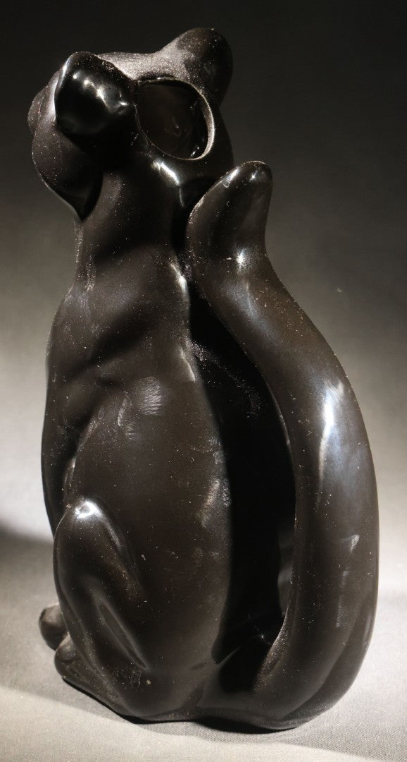 Lot 054 - Vintage Black Glazed Ceramic Panther Pitcher With Yellow Painted Eyes, By R.E.M.O., Made In Italy, 1975, 10-7/8" H