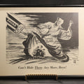 Lot 059 - Vintage Framed WWII-Era Philco Corporation Anti-Axis Propaganda Print, "Can't Hide There Any More, Boys!" Caricatures Of Hitler, Mussolini, And Tojo Exposed By Radar Beam, Illustration By Sid Hix, Copyright 1943, 18-3/4" x 12-3/4"