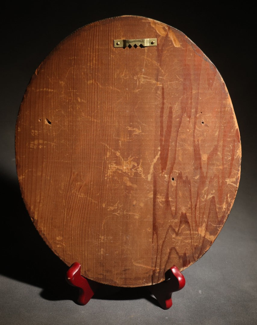 Lot 070 - Vintage Oval Wood Plaque With Gold-Toned Metal Relief Bust Of Christ Wearing Crown Of Thorns