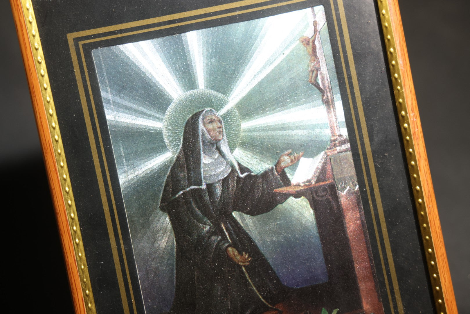 Lot 076 - Trio Of Vintage Framed Religious Prints Including Saint Rita Of Cascia, Croatian Sacred Heart Of Jesus, And Saint Joseph With Christ Child