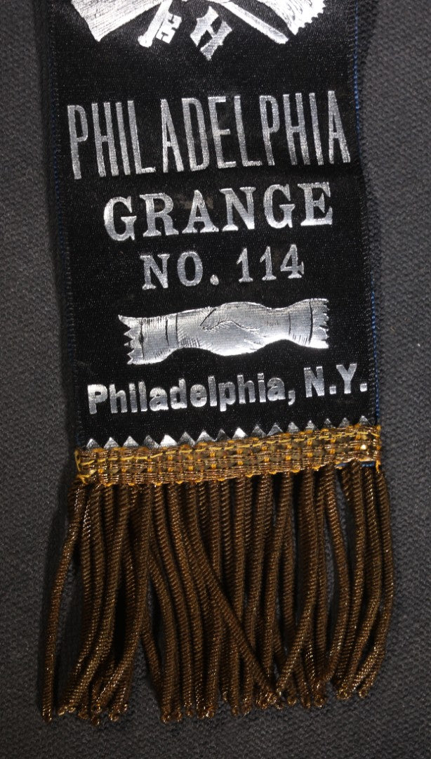 Lot 079 - Antique Patrons Of Husbandry Philadelphia Grange No. 114 Philadelphia, New York, Double-Sided Ribbon With Membership And "In Memoriam" Mourning Sides