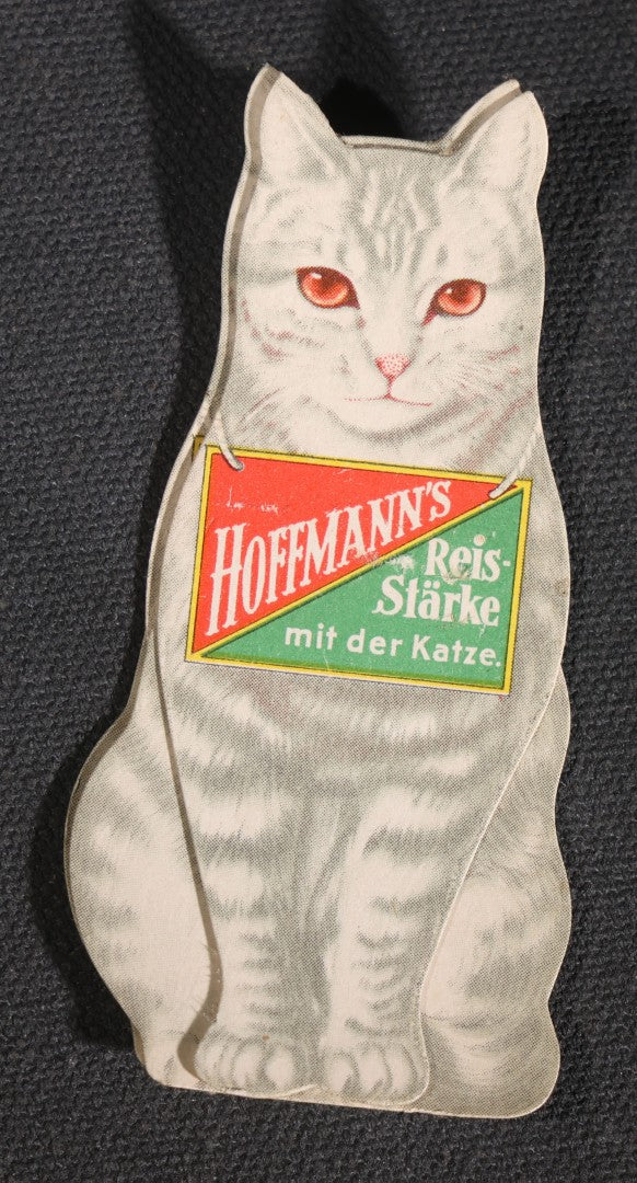 Lot 089 - Grouping Of Eight Antique Hoffmann's Reis-Starke Die-Cut Cat-Shaped Folding Paper Advertisements, "Hoffmann's Reis-Starke Mit Der Katze" ("Hoffmann's Rice Starch With The Cat")