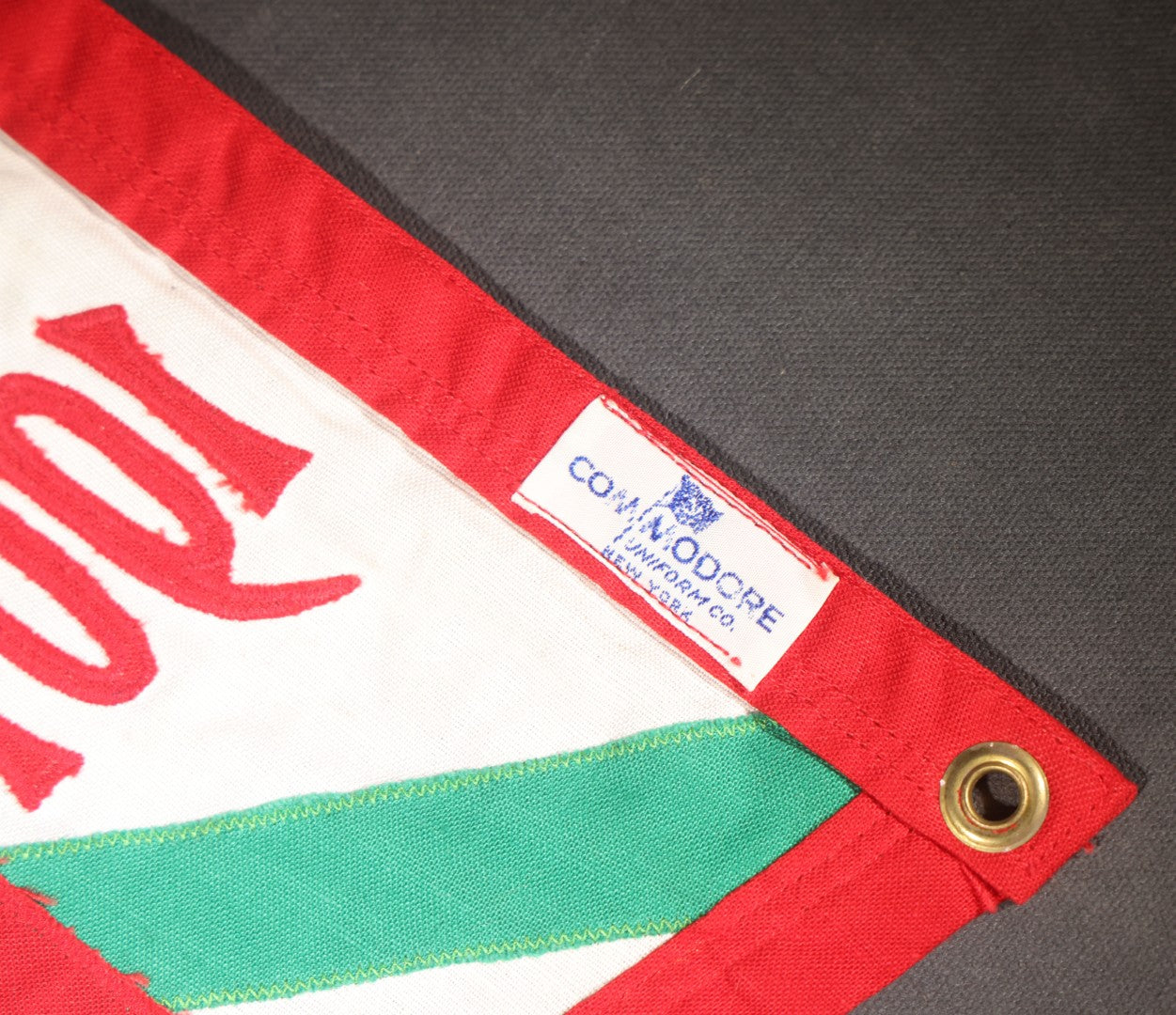Lot 101 - Vintage Yacht Club Burgee Pennant, Red, White, And Green With "D" Monogram And "1901," Grommeted Hoist