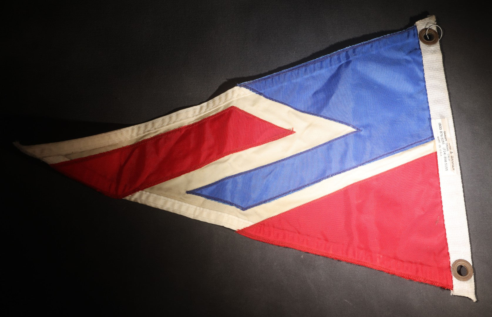 Lot 102 - Vintage Sarasota Yacht Club Burgee Pennant, Sarasota, Florida, Red, White, And Blue With Diamond Motif, Grommeted Hoist